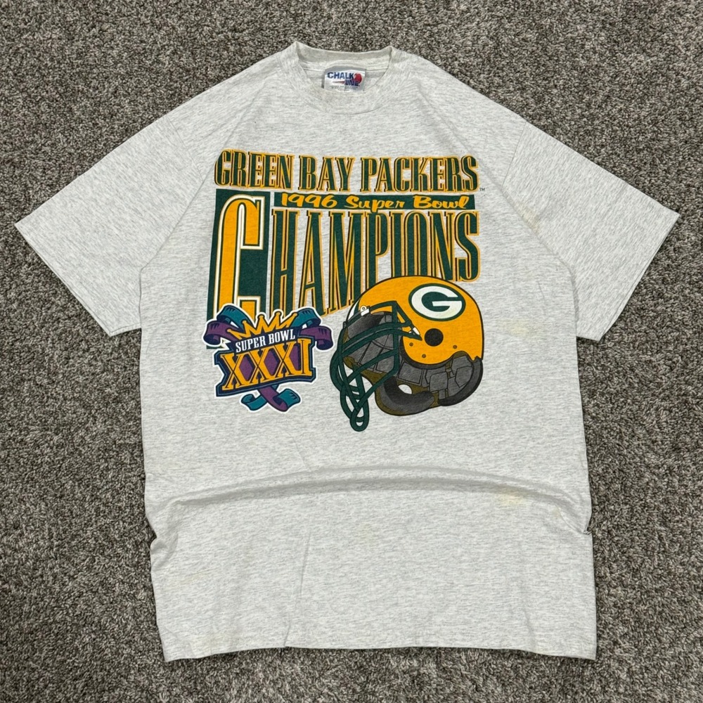 Vintage 90s Chalk Line Green Bay Packers Super Bowl Champions T-Shirt Mens L NOS